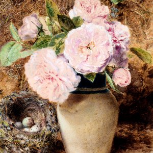 Still Life With Roses In A Vase And A Birds Nest