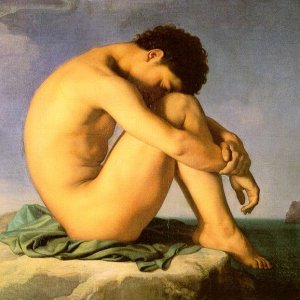 Young Male Nude Seated beside the Sea