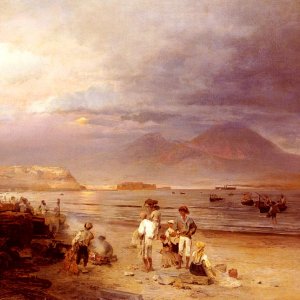 Fishermen With The Bay Of Naples And Vesuvius Beyond